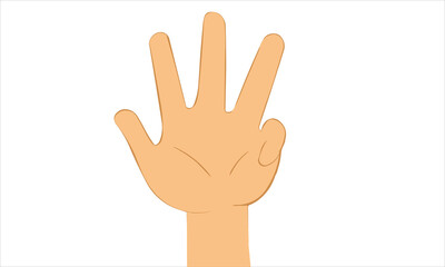 Hand Vector illustration. Human Cartoon hand up in the air. Four Fingers Up
