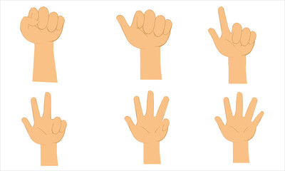 Set of hands. Six hands showing different gestures.