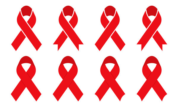 Red AIDS ribbons. Set with red ribbons AIDS symbols. Awareness ribbon.