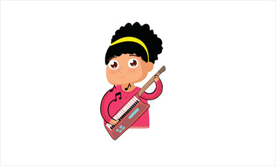 Girl Playing Keyboard Musical Instrument, 2d Cartoon Character Playing Musical Instrument, background, beautiful, beauty, black, chord, classical, closeup, concert, cute, education, 