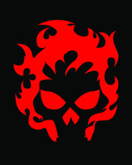 Skull on fire with red flames isolated on black background - vector illustration 
