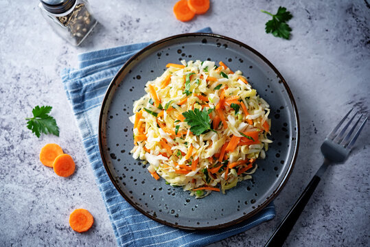 Cabbage carrot salad in a bowl