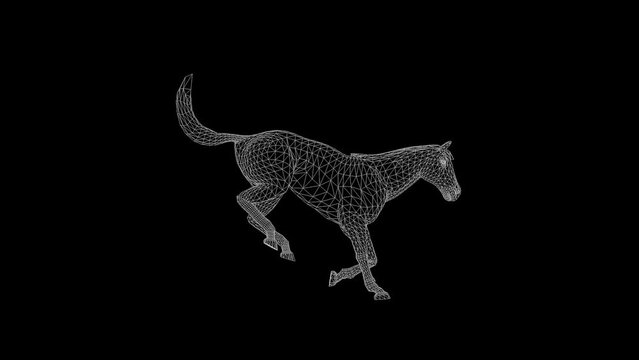 Wireframe 3d horse jumping, seamless loop, Luma Matte attached