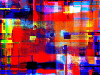 Abstract volumetric background with a spectacular combination of red, blue, yellow and green, with dark and light accents. A modern image for your art projects, illustrations and works.