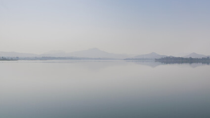 Panoramic landscape view of beautiful Kurje Dam also known as Dapchari Dam located in Palghar district, Maharashtra, India