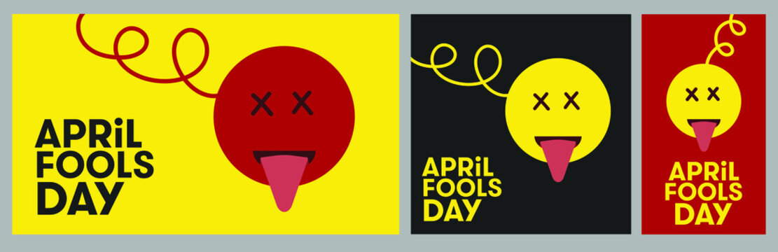 April fool's day. April fool's day party. April fool's day sale. Social media templates for april fool's day. Happy face joke emojis.