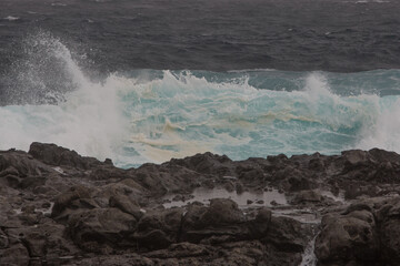 waves crashing on rocks lanzarote canary islands