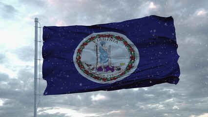 Virginia winter flag with snowflakes background. United States of America. 3d rendering