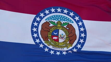 Flag of Missouri state, region of the United States, waving at wind. 3d rendering