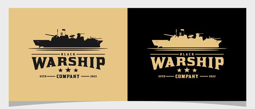 Warship Battle Ship on the sea ocean retro logo design