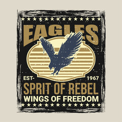 Bald Eagle vintage Shirt Design. Sprit of rebel wings of freedom Slogan Typography Vintage Shirt Graphics Vectors