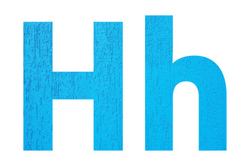 Alphabet uppercase and lowercase letters H with wall texture. Blue letter H in upper and lower case isolated on white background..