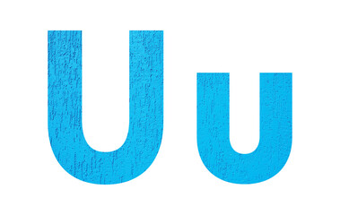 Alphabet uppercase and lowercase letters U with wall texture. Blue letter U in upper and lower case...