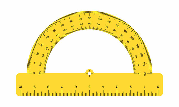 
Vector illustration protractor ruler isolated on white background. Realistic protractor in flat style. Measurement and drawing tool. Tilt angle meter.