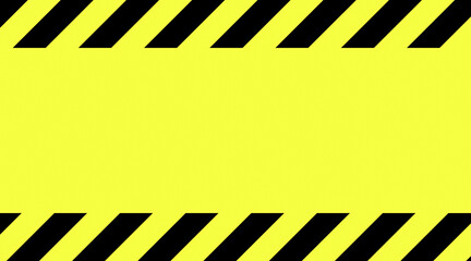 A warning caution tape backdrop (angled stripes). Yellow background.

