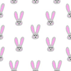 Children pattern with gray bunnies on a white background doodle style