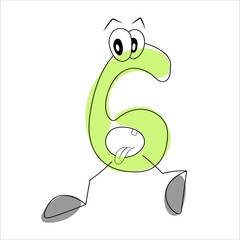 cartoon number six, funny numbers for children's design, visual material cartoon numbers with eyes of character