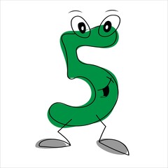 cartoon number five, funny numbers for children's design, visual material cartoon numbers with eyes of character
