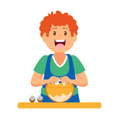 Isolated happy man making a dessert Vector illustration