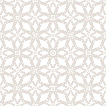 Elegant seamless pattern. Rhombus texture, floral lattice, mesh, diamonds. Oriental traditional modern background. Subtle beige and white patterns. Geo vector ornament for design wallpaper, print