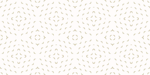 Golden vector minimalist geometric seamless pattern with small wavy shapes, curved lines. Simple abstract texture with concentric waves. Gold and white background. Luxury modern minimal repeat design