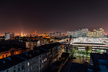 Fototapeta na wymiar Night view over Lodz from Ambasador Premium Hotel