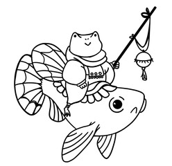 Frog riding a fish. Raster illustration