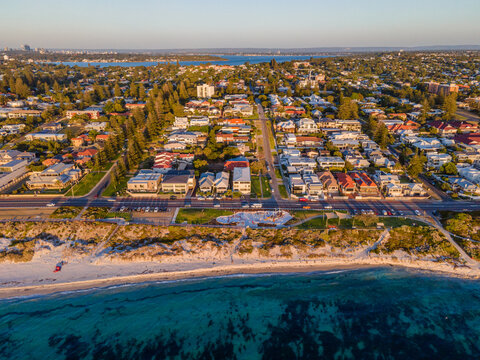 Aerial view of a scenic cityscape of Cottesloe, Australia