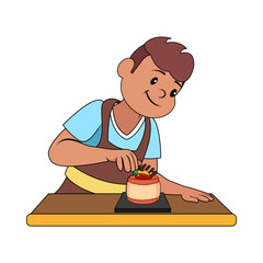 Isolated happy man making a dessert Vector illustration