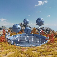 3D-illustration of an alien coty somewhere in space