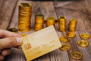 Credit card close up shot with selective focus for background.