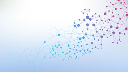 Structure molecule and communication. Dna, atom, neurons. Scientific concept for your design. Connected lines with dots. Medical, technology, chemistry, science background. illustration.