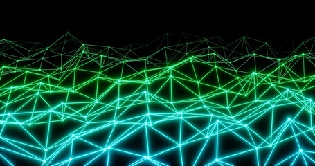 Blue and green lines and dots connecting technology and science style. 3d rendering.