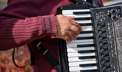Close-up cropped image of man playing accordion