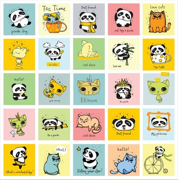 Vector set of cute happy animal faces for kid's interiors, banners and posters.