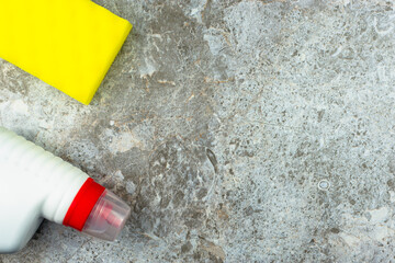 Marble table in the kitchen and detergent.