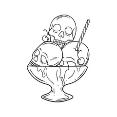 hand drawn skull ice cream doodle illustration for tattoo stickers etc