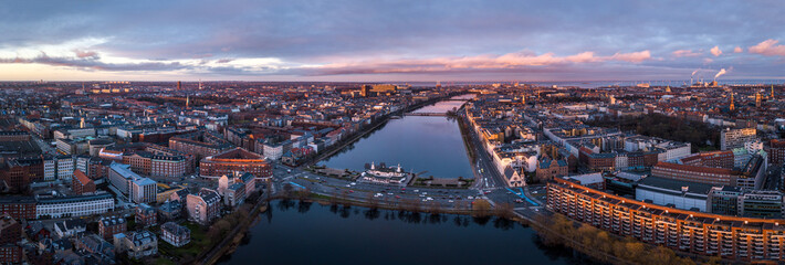 Aerial panoramic view of Copenhagen the capital city of Denmark in the early morning