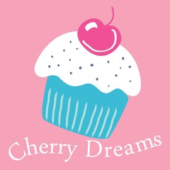Illustration vector cute muffin with cherry and text pink background