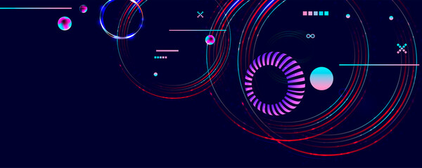 Obraz na płótnie Canvas Dark retro futuristic art neon abstraction background cosmos new art 3d starry sky glowing galaxy and planets blue circles