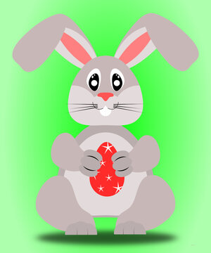 easter bunny with egg on a green background