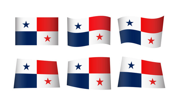 Panama Flag Set Panamanian Flags National Symbol Banner Icon Vector Stickers South Central America Wave Country City State Wavy Realistic Independence Culture Nation Republic Kingdom Every All Flag