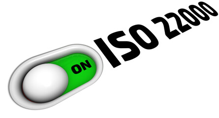 ISO 22000 are enabled. One option button with black abbreviation ISO 22000 in enabled position. 3D illustration