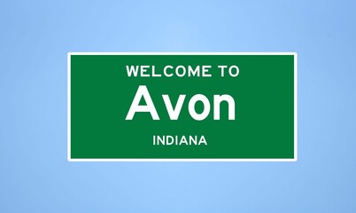 Avon, Indiana city limit sign. Town sign from the USA. - obrazy, fototapety, plakaty