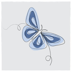 butterfly sketch drawing by one continuous line vector