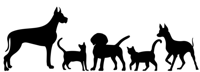 dogs and cats black silhouette isolated vector