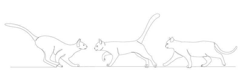 cats sketch, drawing by one continuous line vector