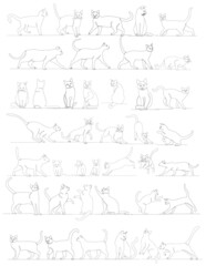 Obraz premium cats sketch, drawing by one continuous line vector, isolated