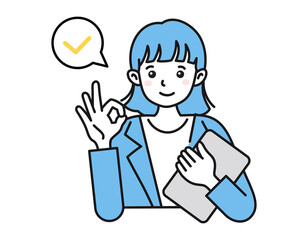 OKサインをする女性 &ndash; シンプルで親しみやすいビジネスイラスト