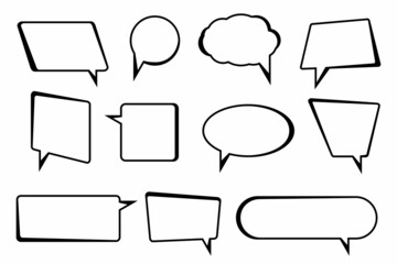 Speech bubbles text set, chat box icons, message box in flat design isolated on white background. Balloon doodle style thinking sign symbol. Vector illustration